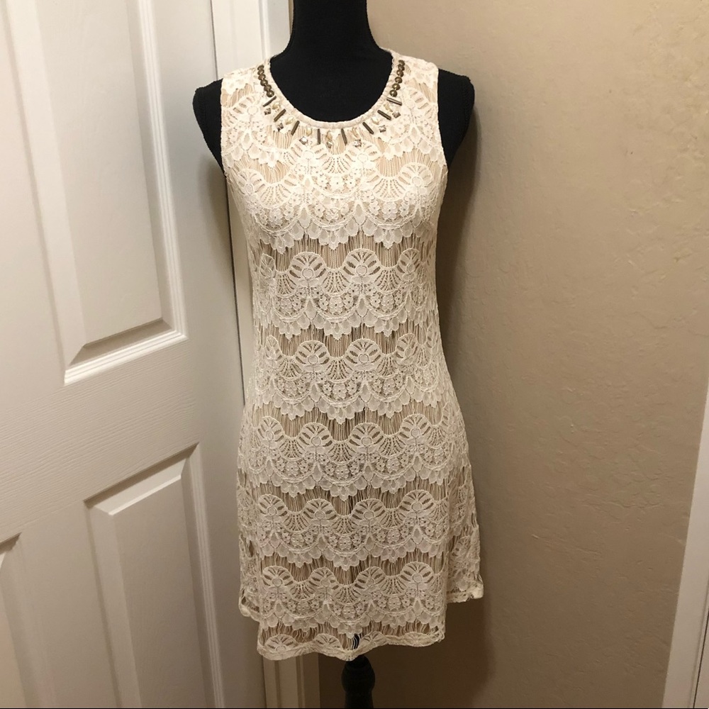 Speechless Lace Dress with Embellished Neckline. Size: M